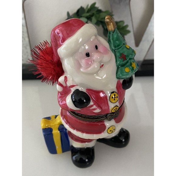 Vintage Santa with Tree Christmas Trinket Engagement Hinged Box Hand Painted EUC - Picture 5 of 16